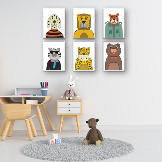 ANIMAL WALL ART SET OF 6 FOR NURSERY