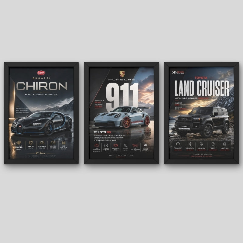 Car Legends Premium Framed Wall Art Set of 3
