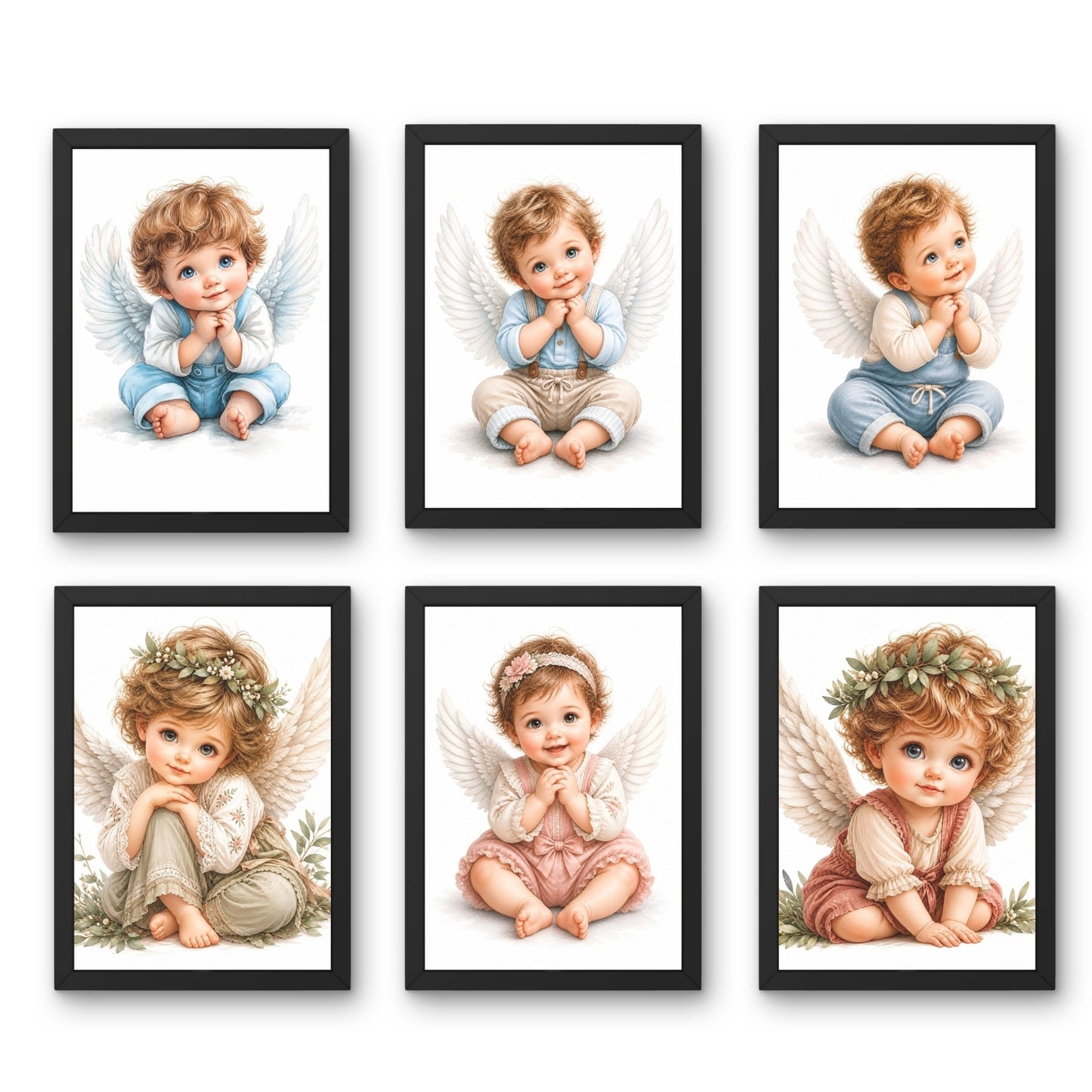 Baby Angel Framed Wall Art Set of 6
