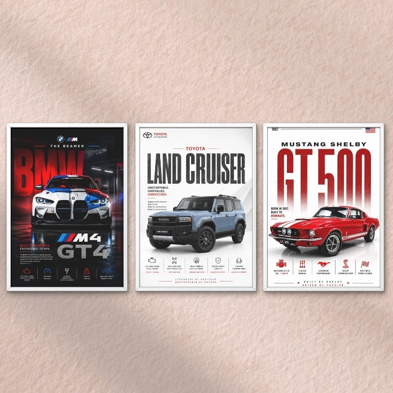 Car Poster Frame Set of 3 for