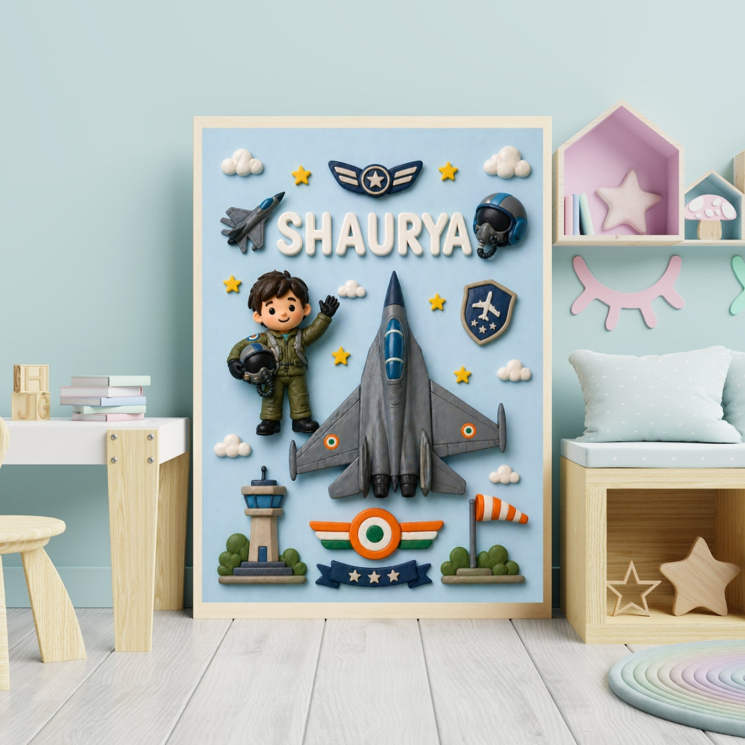 Personalized fighter pilot Kids Name Frame – Premium Wall  decor