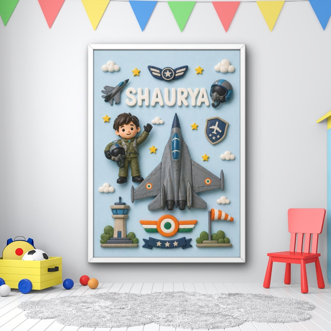 Personalized fighter pilot Kids Name Frame – Premium Wall  decor