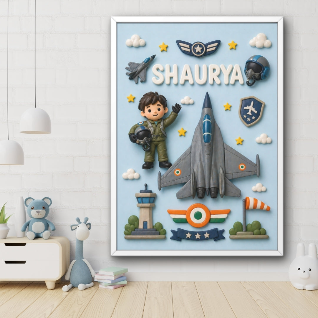 Personalized fighter pilot Kids Name Frame – Premium Wall  decor