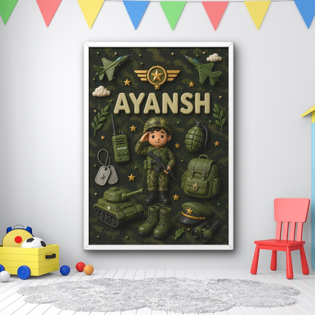 Personalized Army Man Theme Kids Name Frame