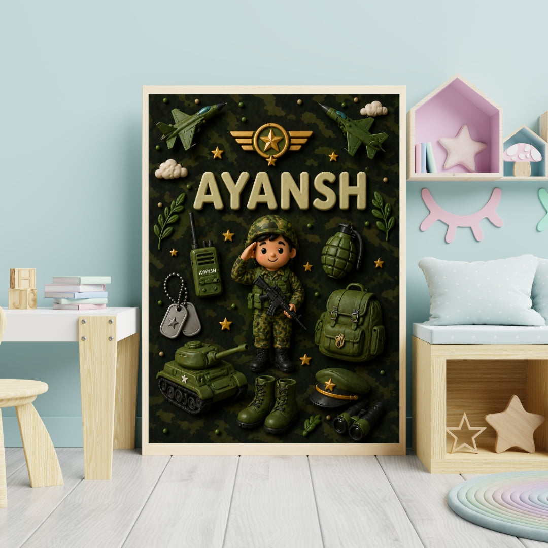 Personalized Army Man Theme Kids Name Frame