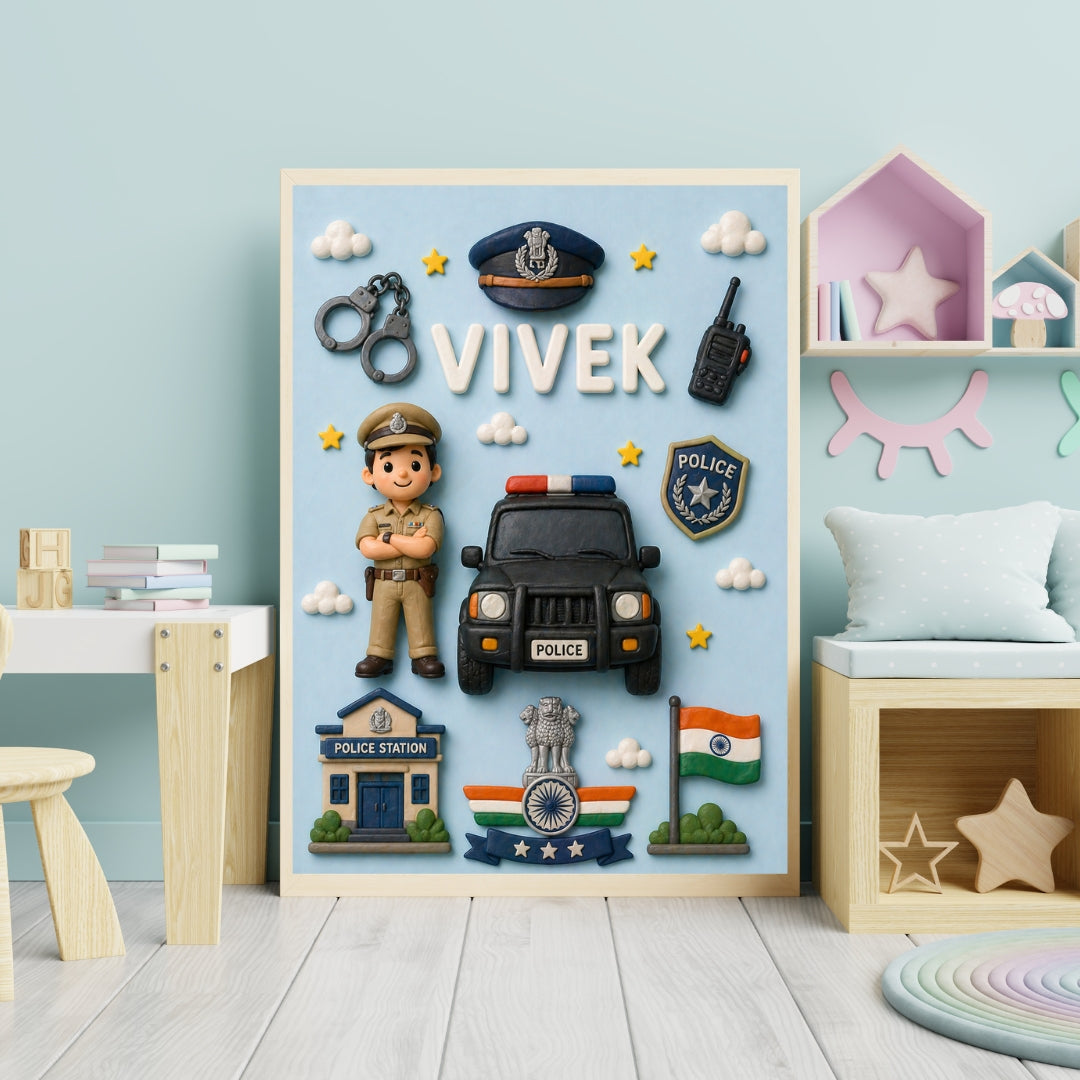 Personalized Police Theme Kids Name Frame