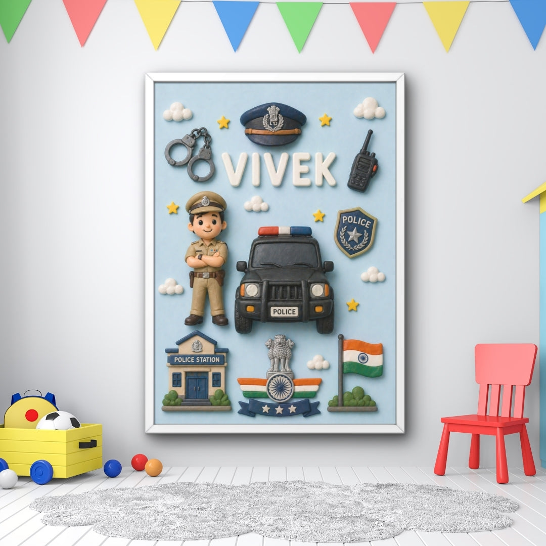 Personalized Police Theme Kids Name Frame