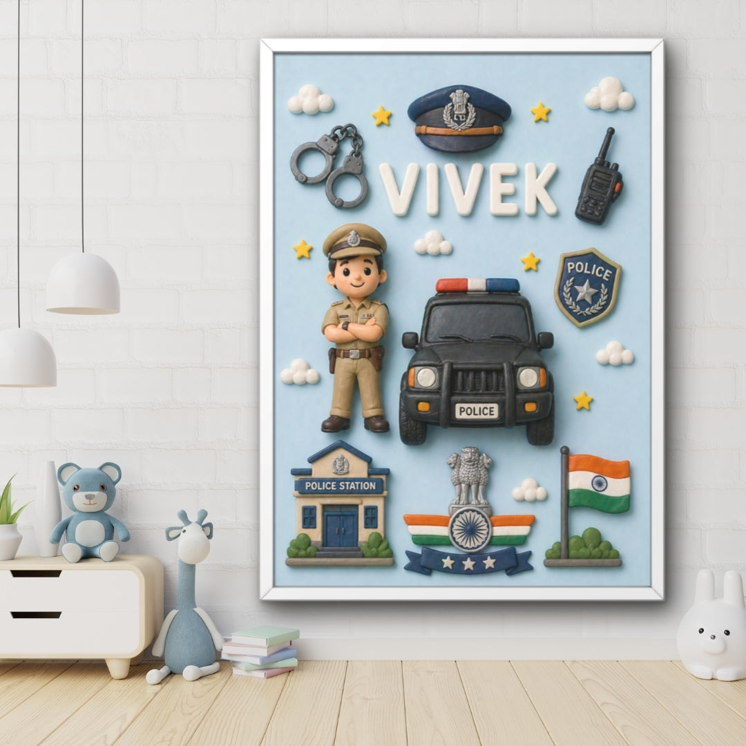 Personalized Police Theme Kids Name Frame