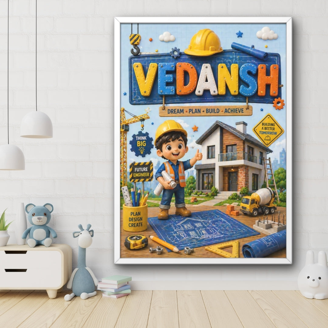 Personalized Civil Engineer Theme Kids Name Frame