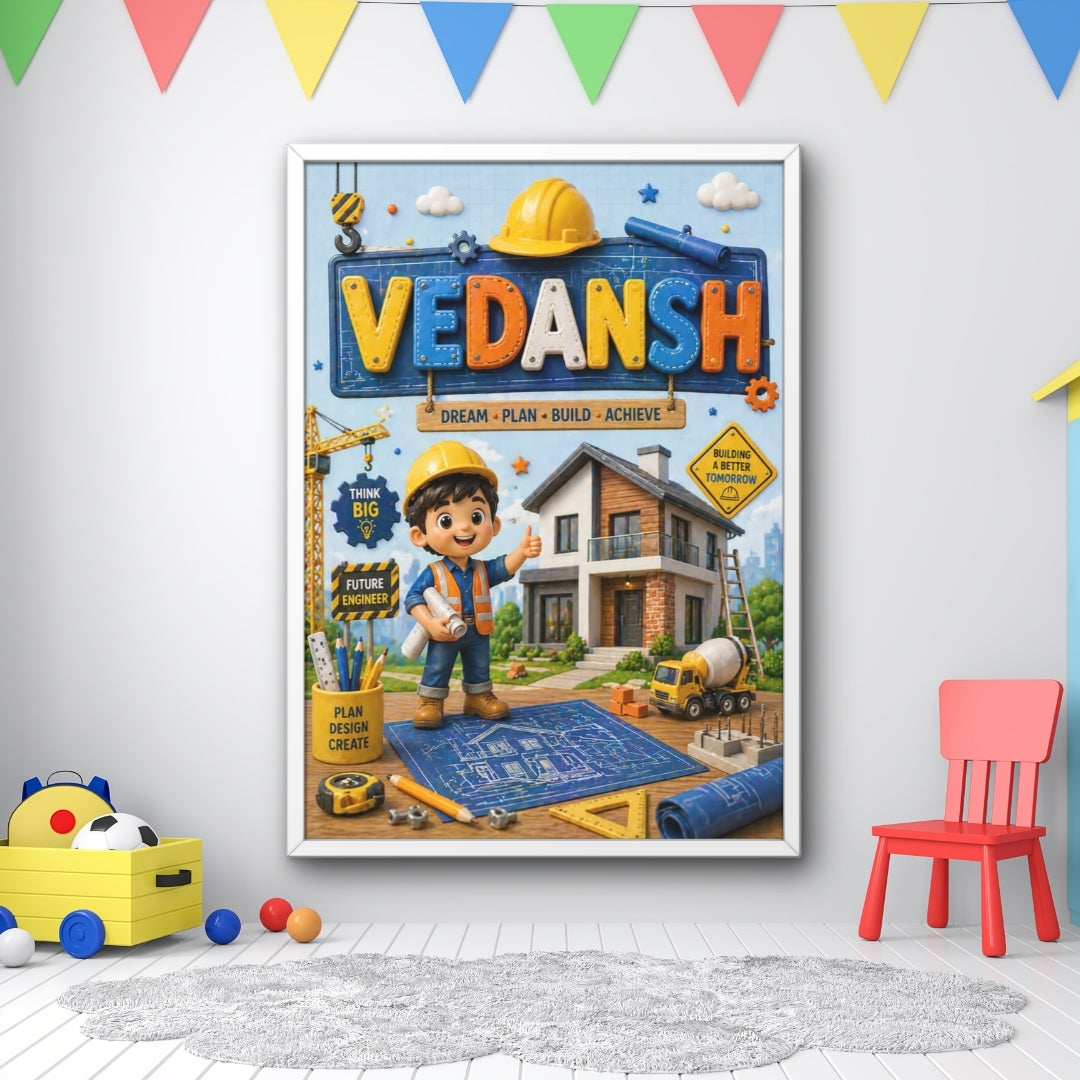 Personalized Civil Engineer Theme Kids Name Frame