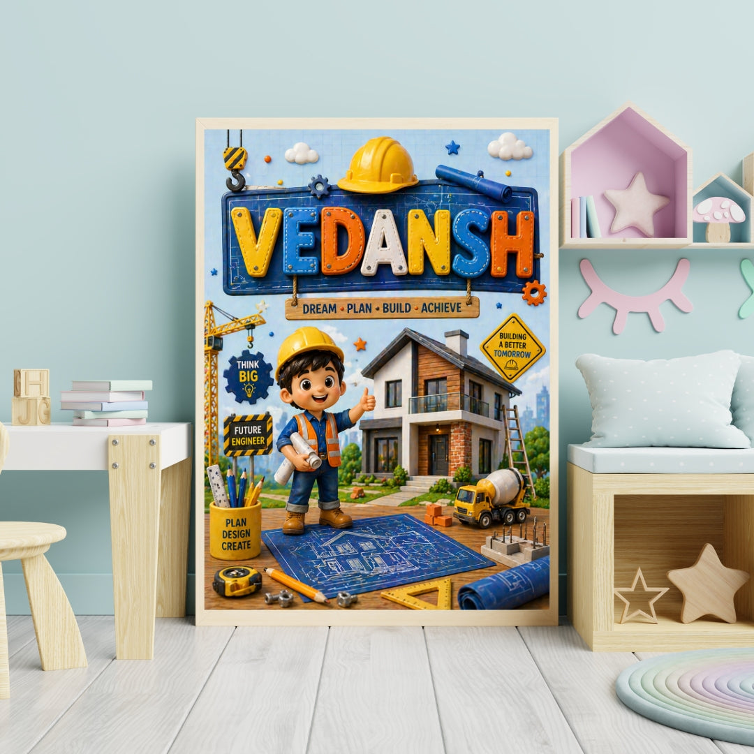 Personalized Civil Engineer Theme Kids Name Frame