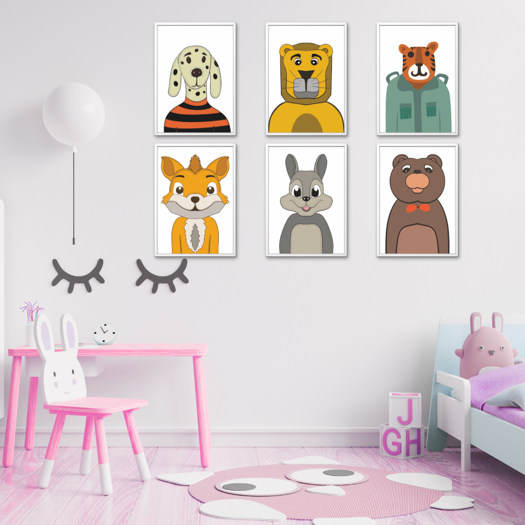 ANIMAL WALL ART SET OF 6 FOR NURSERY