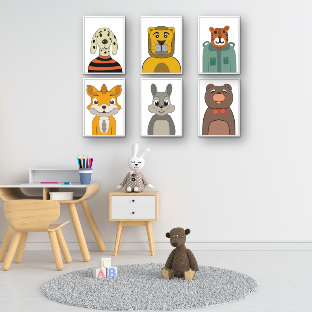 ANIMAL WALL ART SET OF 6 FOR NURSERY
