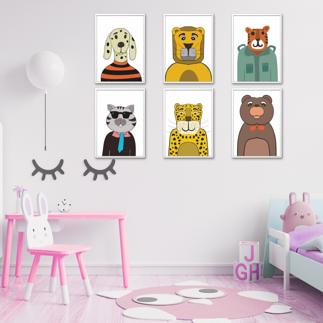 ANIMAL WALL ART SET OF 6 FOR NURSERY