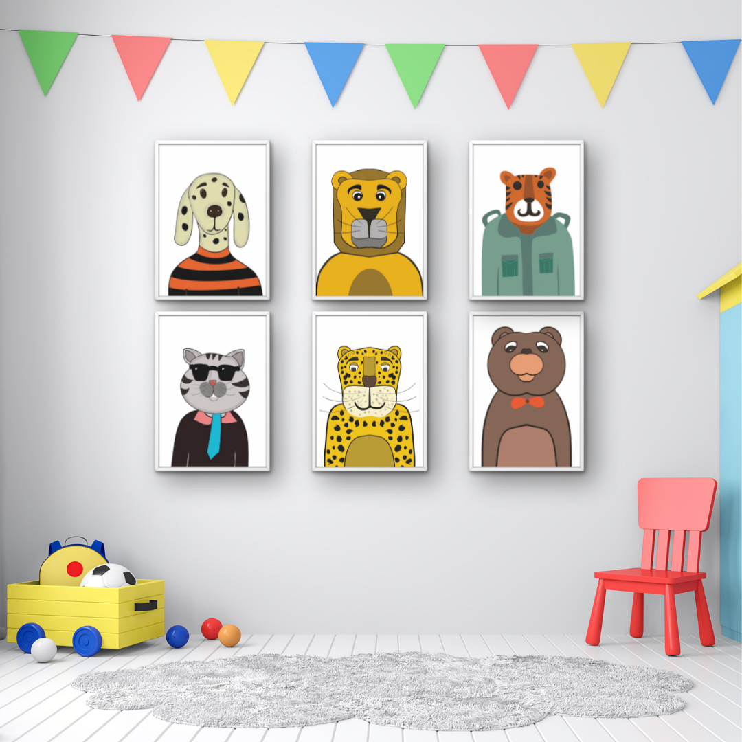 ANIMAL WALL ART SET OF 6 FOR NURSERY