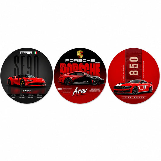 Personalized Car Wall Art Set of 3 | Custom Name Round Wall Decor | Boys Room Wall Art | 12 Inch MDF Wall Hanging
