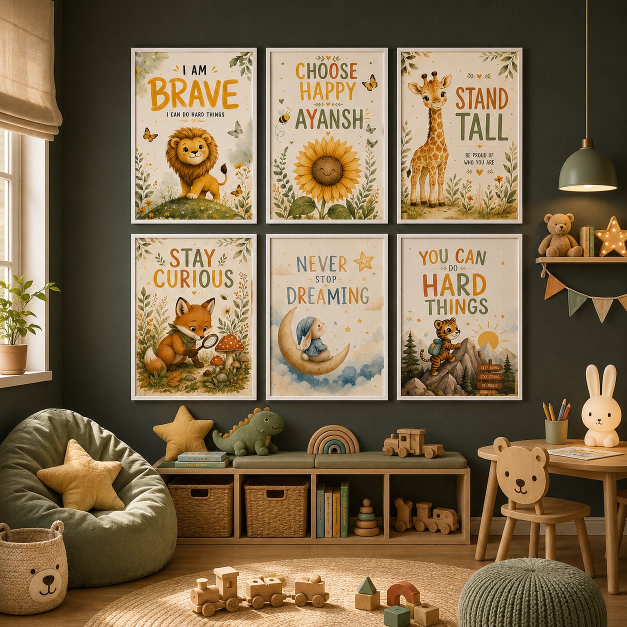 personalized motivational wall art for kids-set of 6 positive affirmation posters
