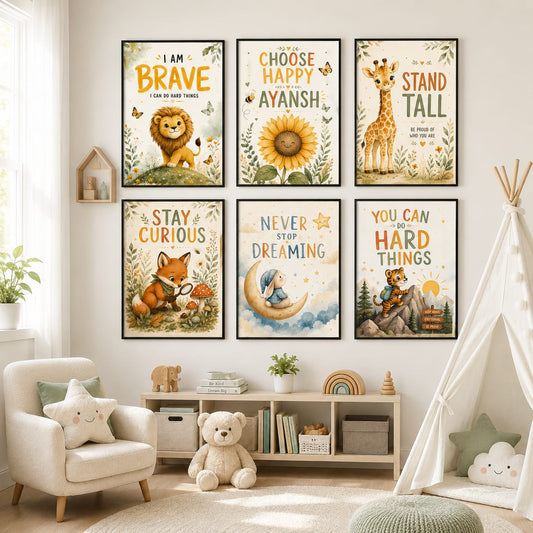 personalized motivational wall art for kids-set of 6 positive affirmation posters
