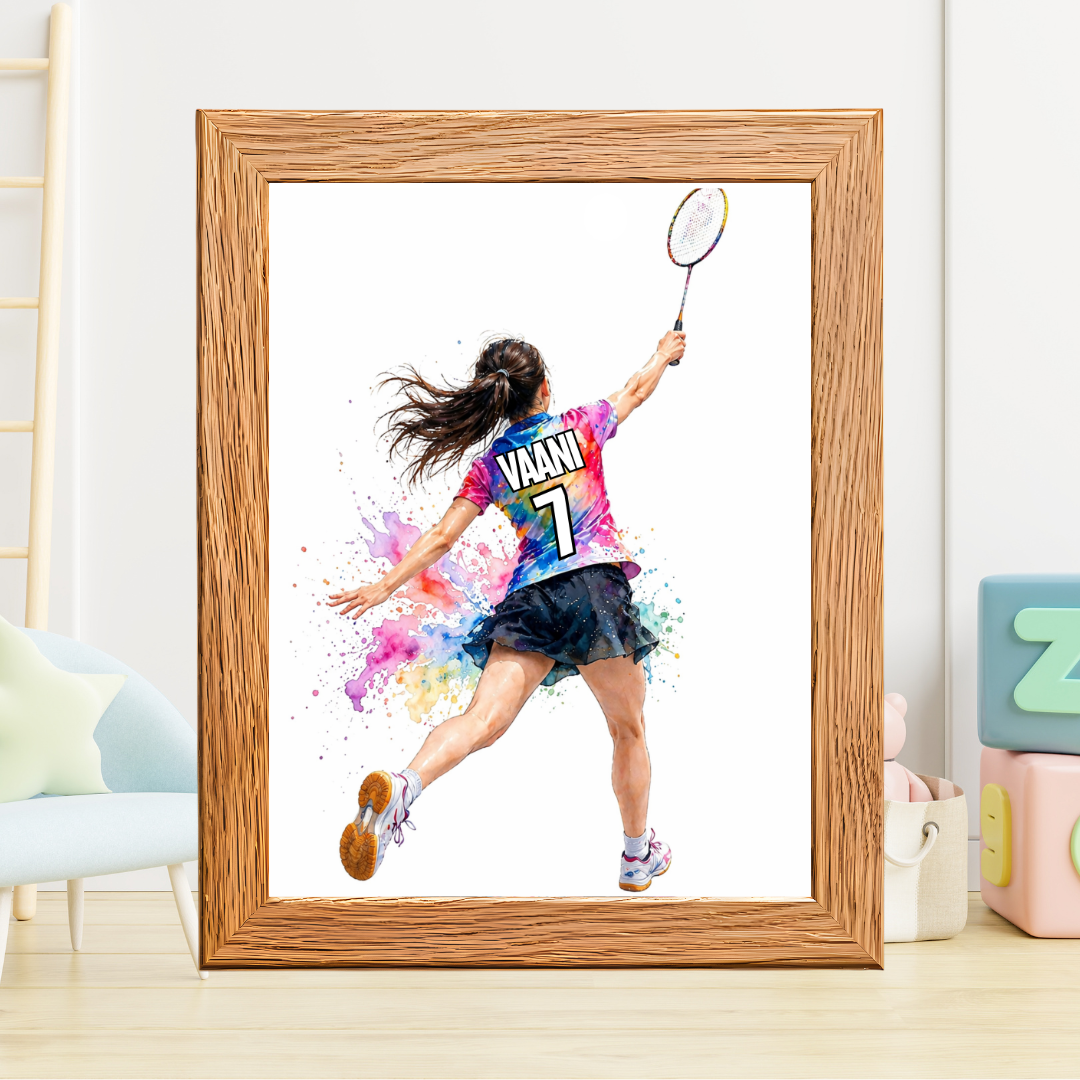 Personalized Badminton Player Wall Art | Custom Name & Number Poster