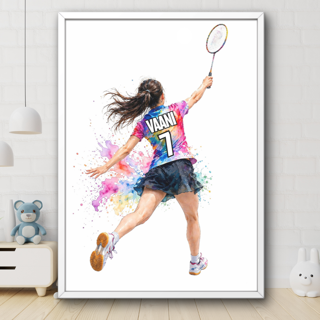 Personalized Badminton Player Wall Art | Custom Name & Number Poster