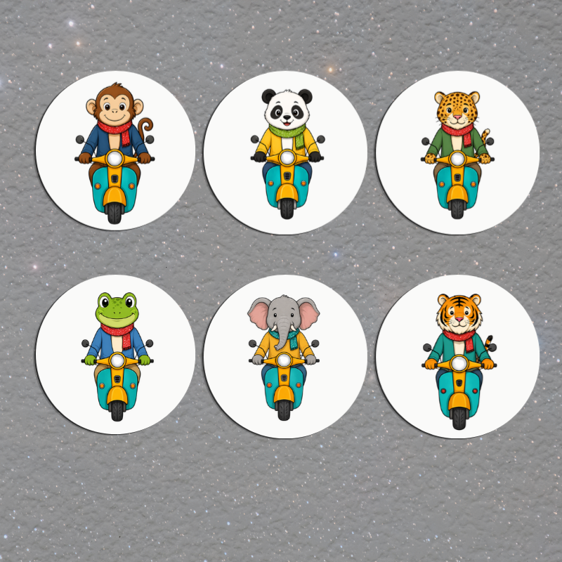 Cute Animal Scooter Wall Art Set (Set of 6)