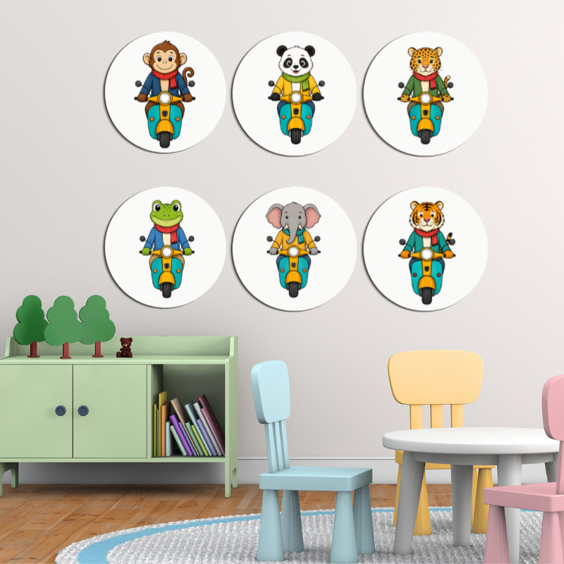 Cute Animal Scooter Wall Art Set (Set of 6)