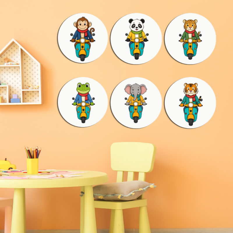 Cute Animal Scooter Wall Art Set (Set of 6)