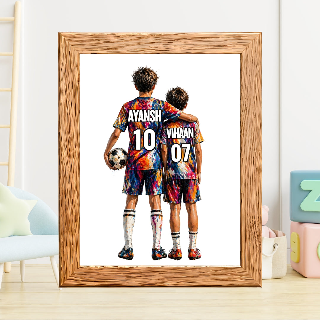Football Player 2 Brothers Personalized Wall Art