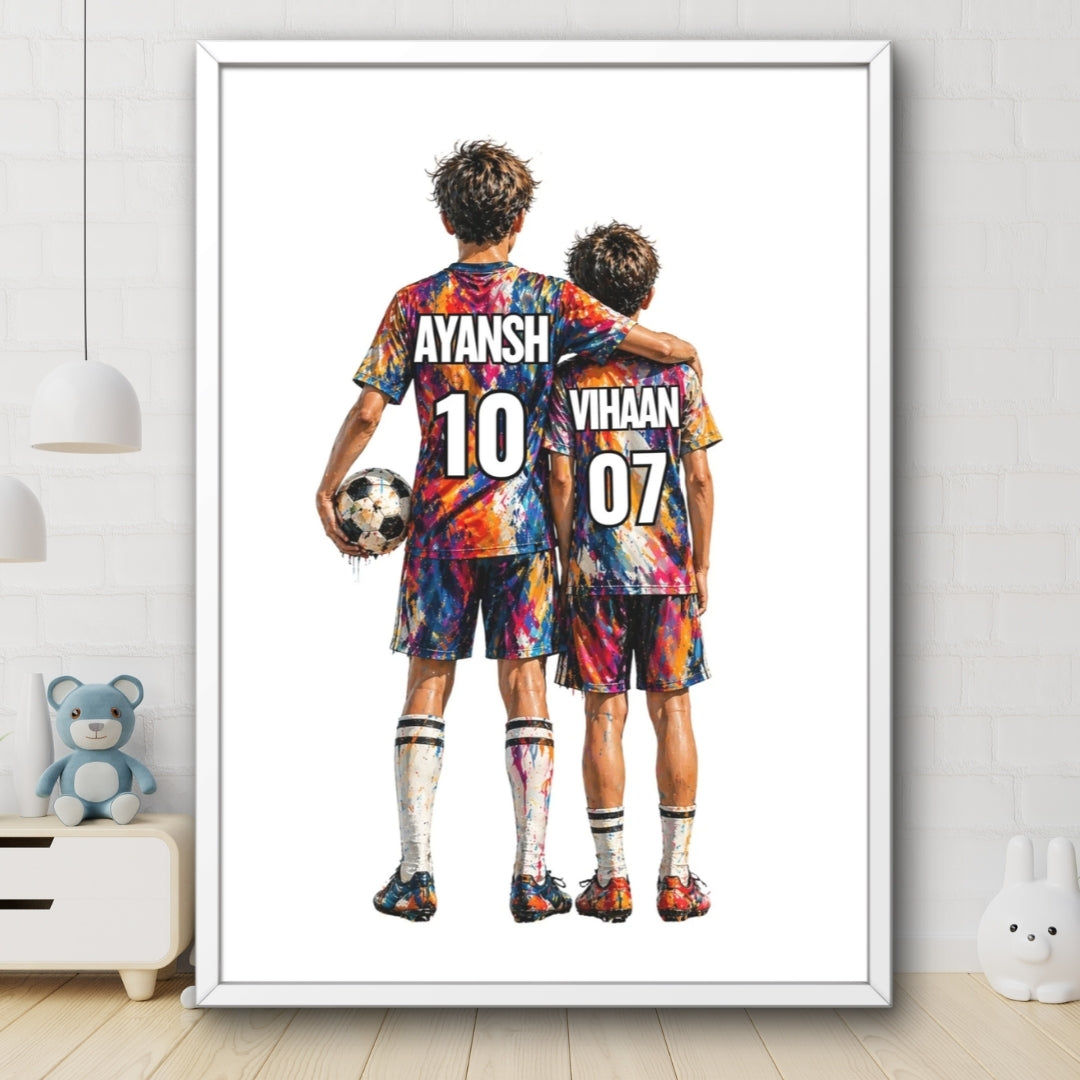Football Player 2 Brothers Personalized Wall Art