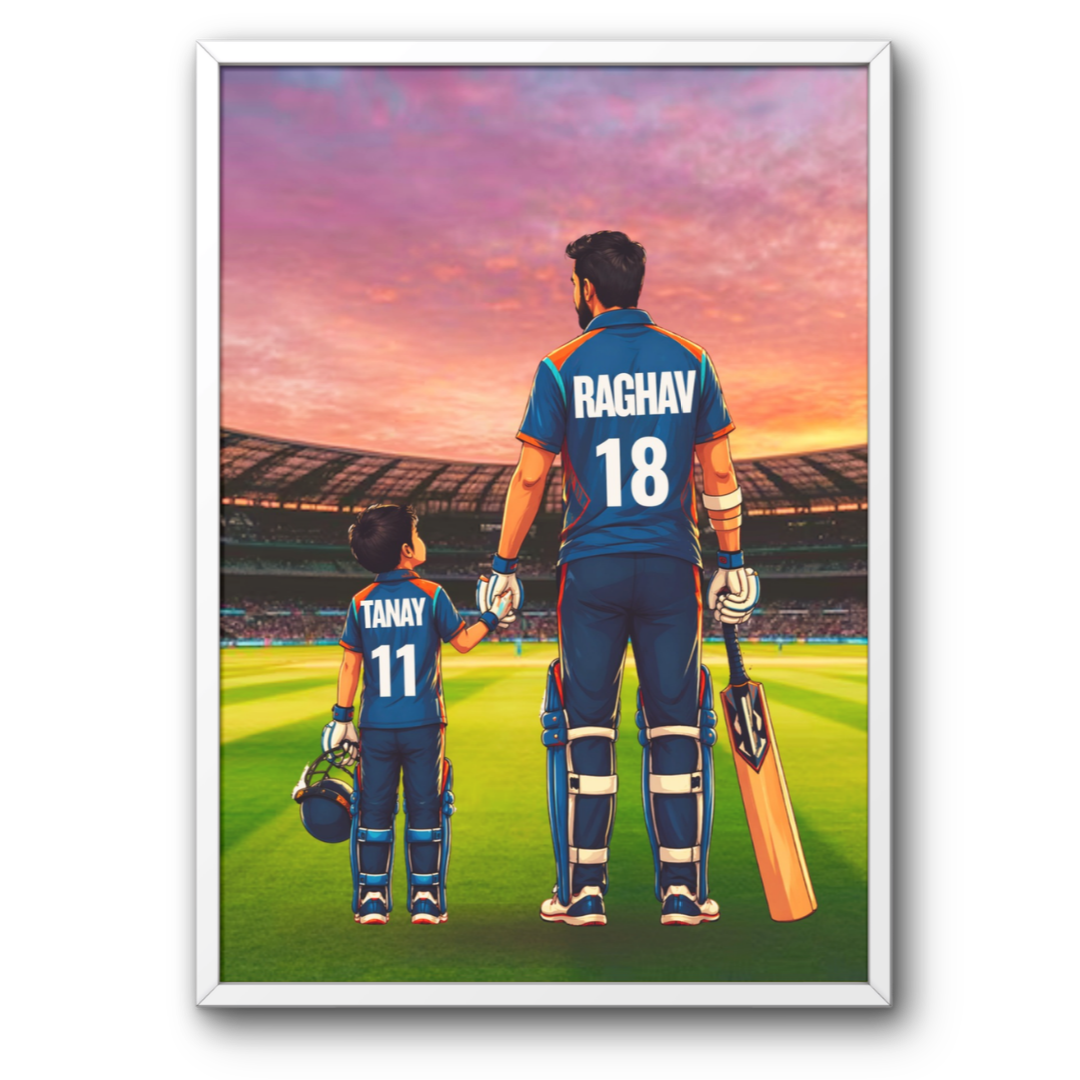 Dad & Son Cricket Wall Art - Personalized Poster (Framed )