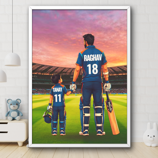 Dad & Son Cricket Wall Art - Personalized Poster (Framed )