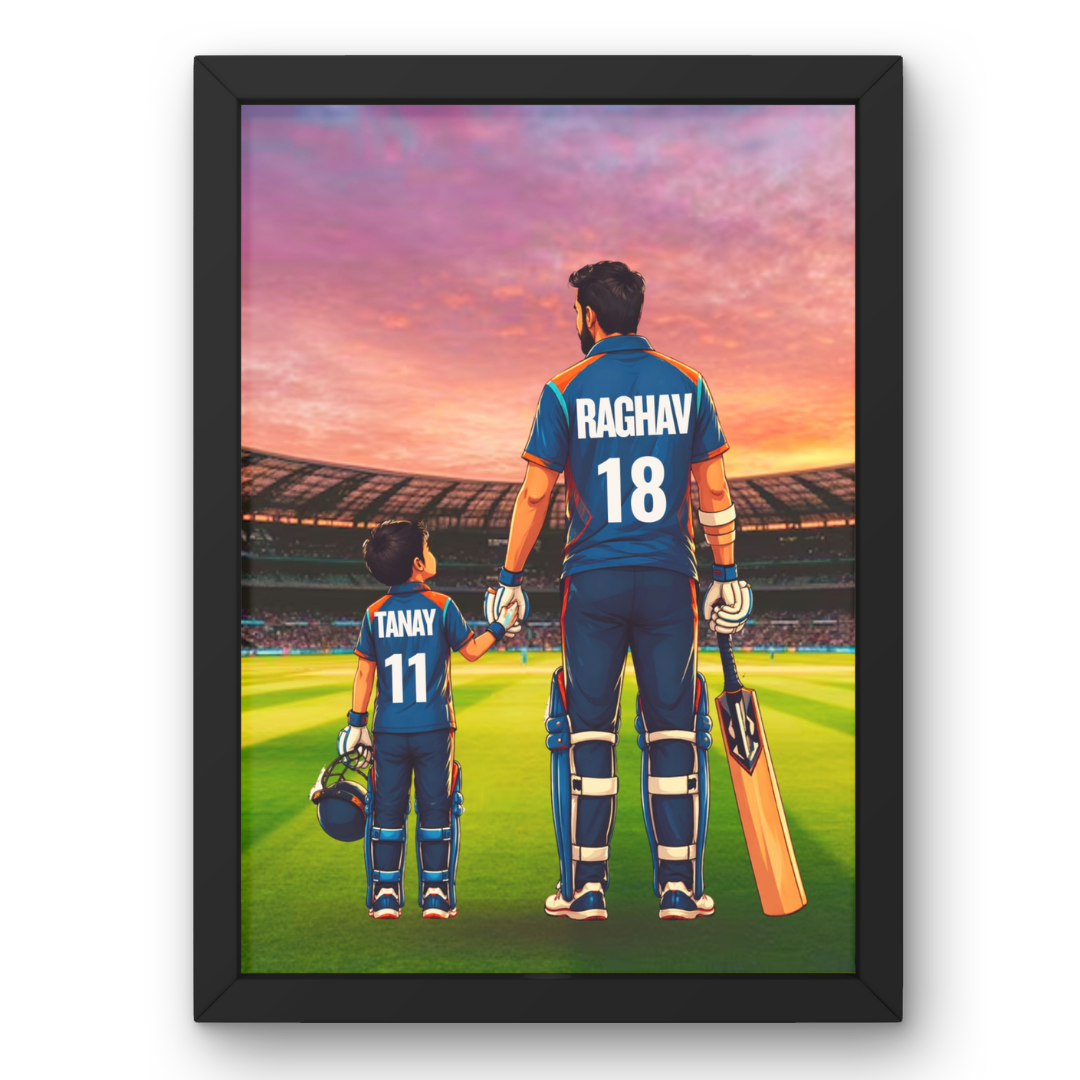 Dad & Son Cricket Wall Art - Personalized Poster (Framed )