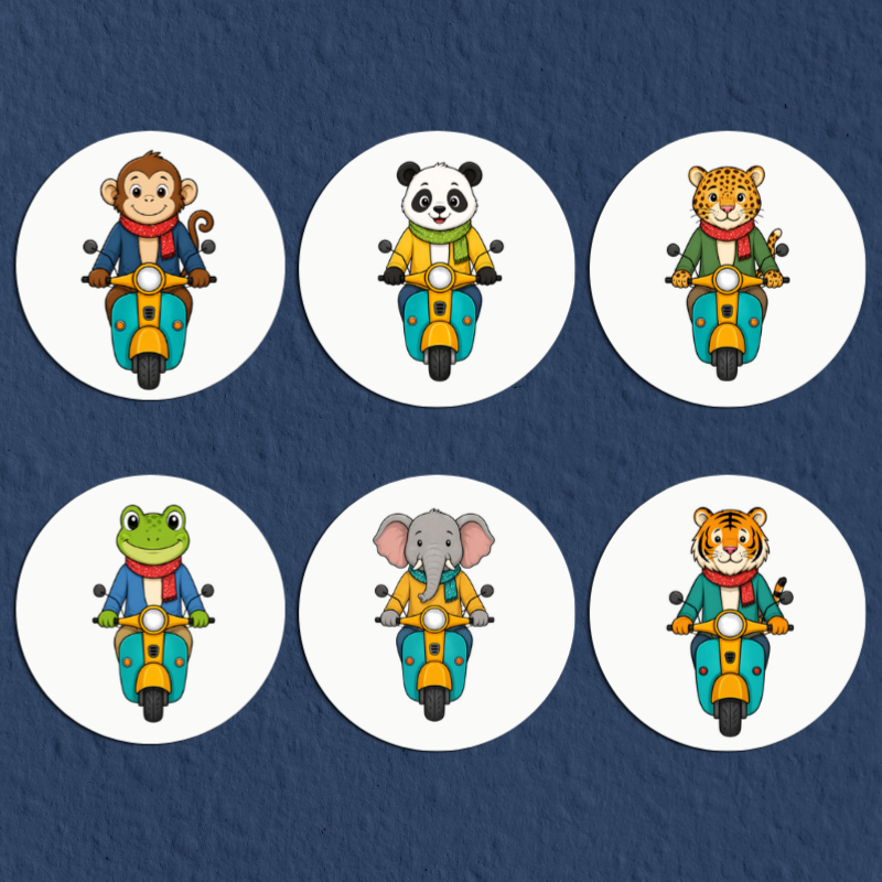Cute Animal Scooter Wall Art Set (Set of 6)