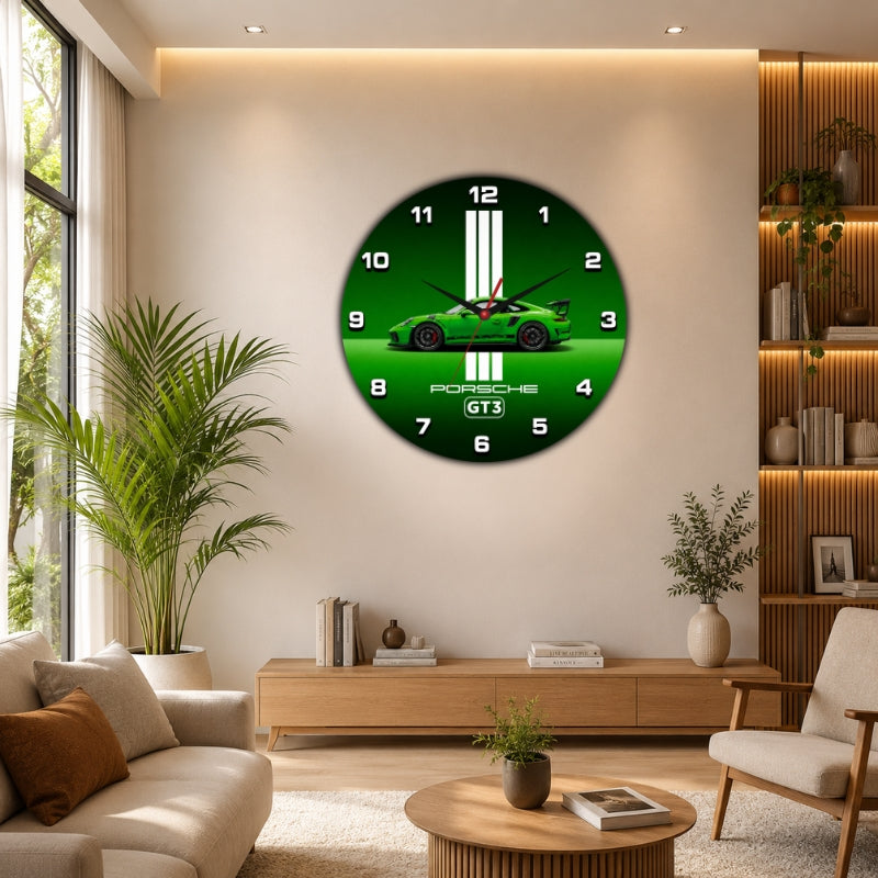 Green Sports Car Wall Clock