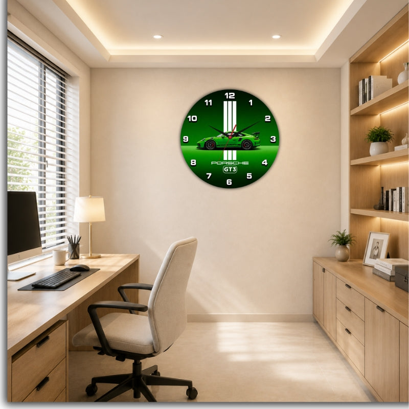 Green Sports Car Wall Clock