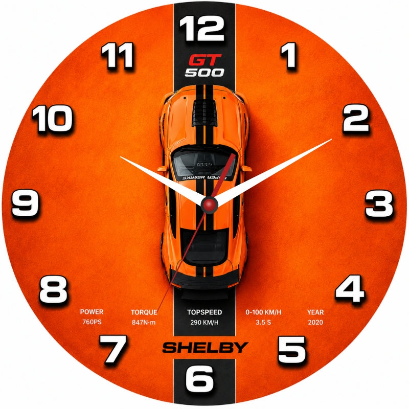 Orange Shelby GT Racing Wall Clock