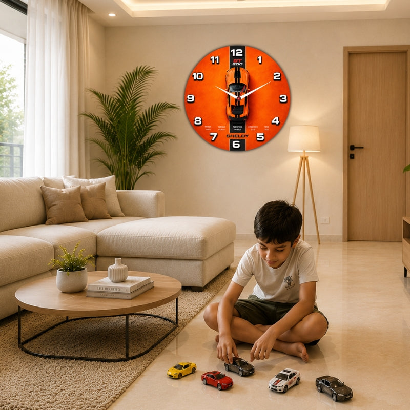 Orange Shelby GT Racing Wall Clock