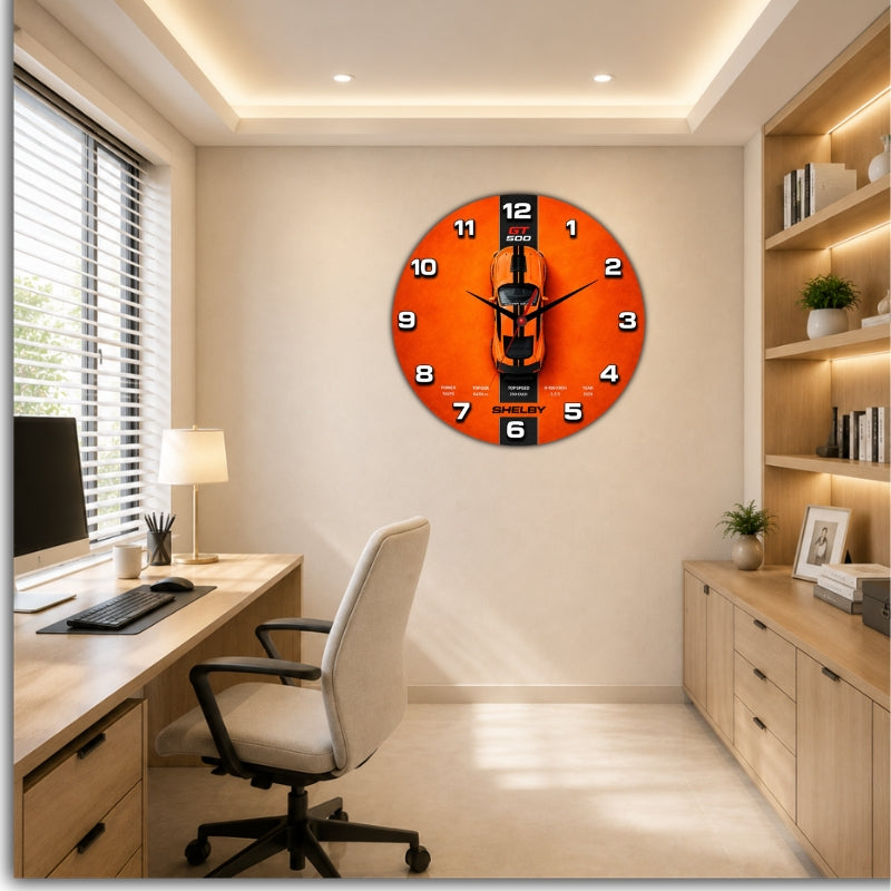 Orange Shelby GT Racing Wall Clock