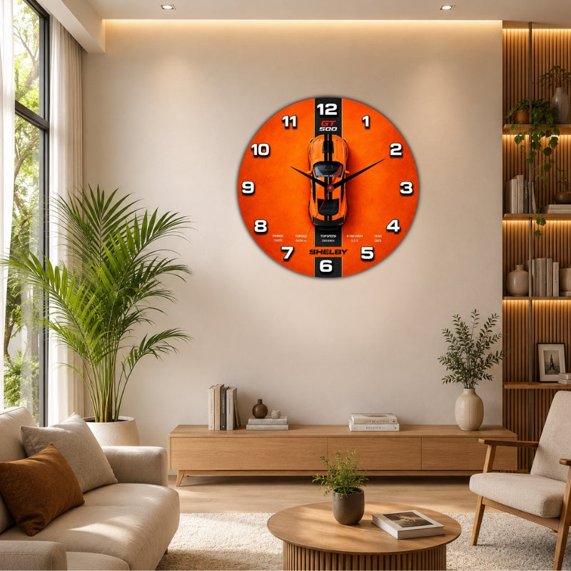 Orange Shelby GT Racing Wall Clock