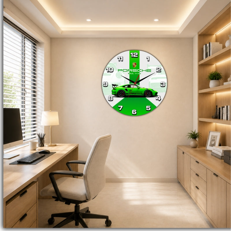 Green Sports Car Wall Clock for Kids and Car Lovers