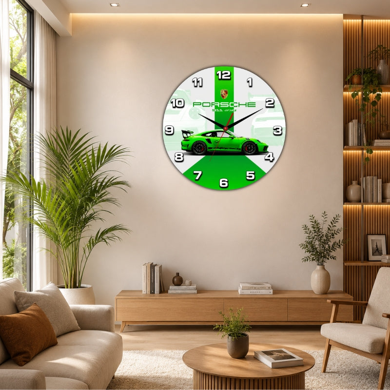 Green Sports Car Wall Clock for Kids and Car Lovers