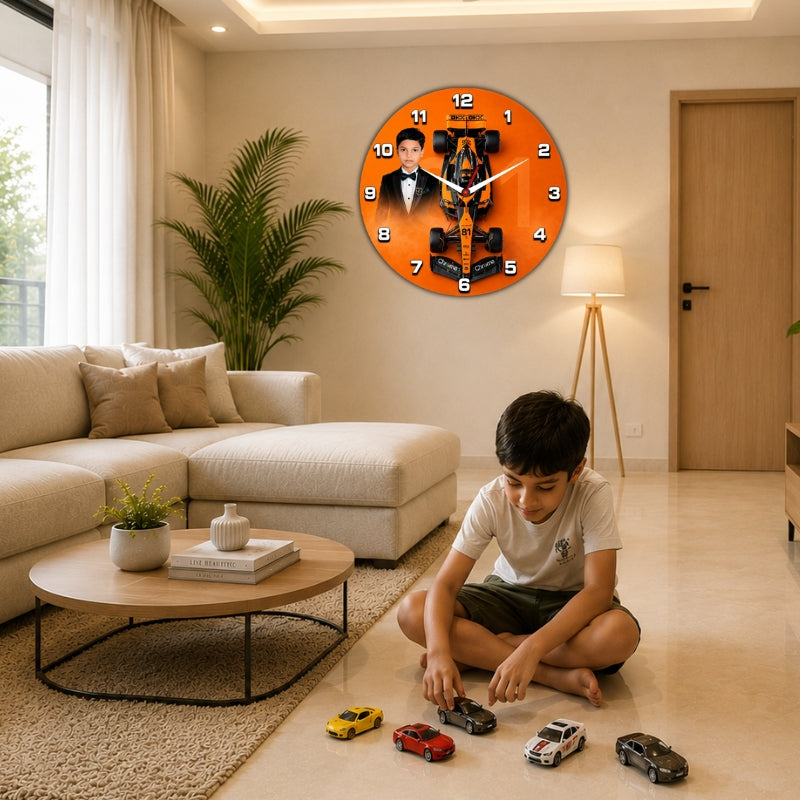 Personalized Formula Racing Kids Wall Clock