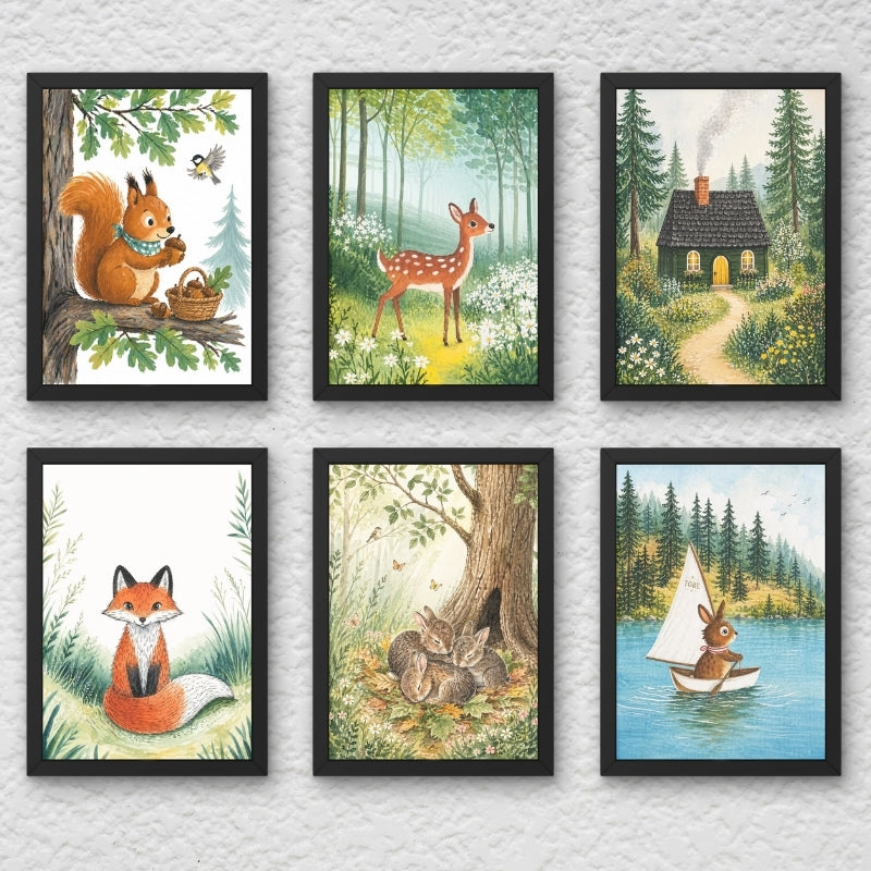 Woodland Animals Framed Wall Art Set 6