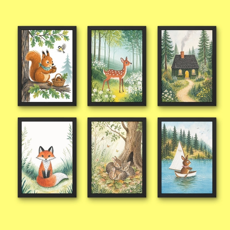 Woodland Animals Framed Wall Art Set 6