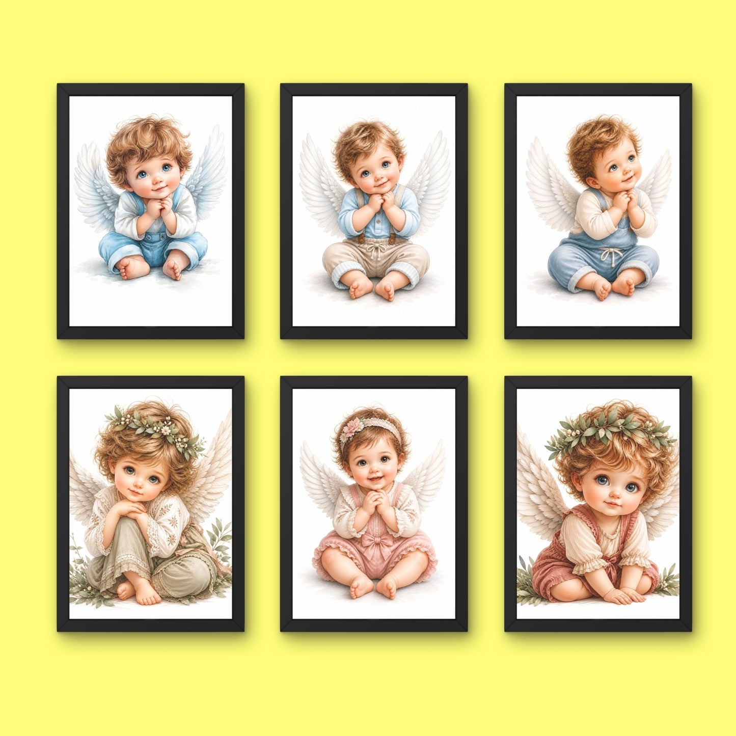 Baby Angel Framed Wall Art Set of 6