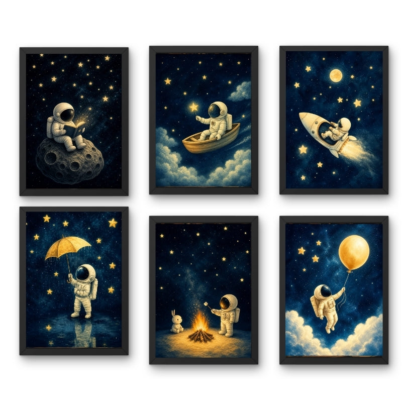 Astronaut Nursery Wall Art Set of 6 Framed
