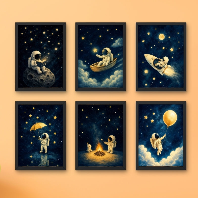 Astronaut Nursery Wall Art Set of 6 Framed