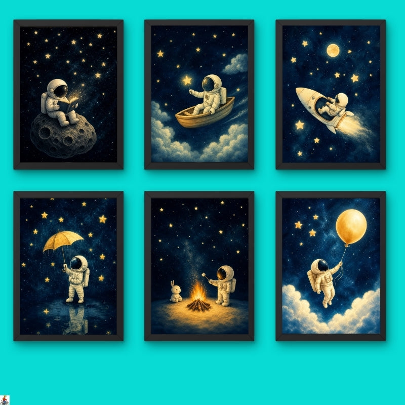 Astronaut Nursery Wall Art Set of 6 Framed