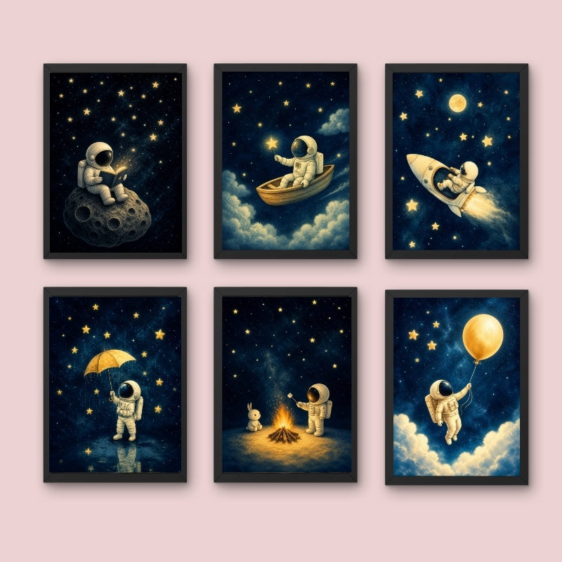Astronaut Nursery Wall Art Set of 6 Framed