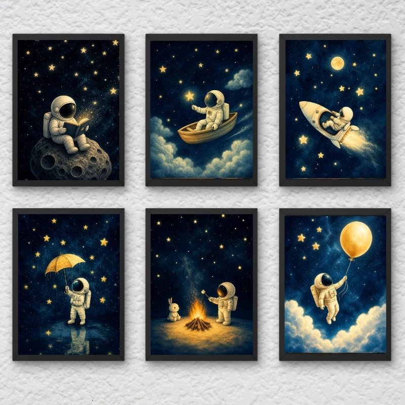 Astronaut Nursery Wall Art Set of 6 Framed